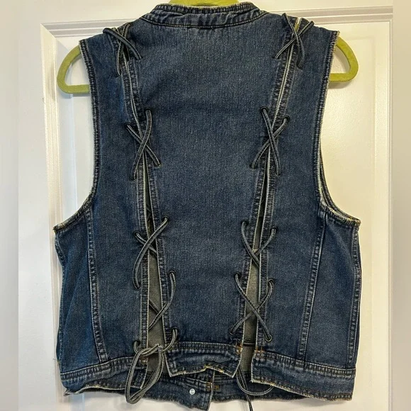 Free People Laceup Button Down Blue Jean Denim Vest, Women’s Large - Picture 9 of 11